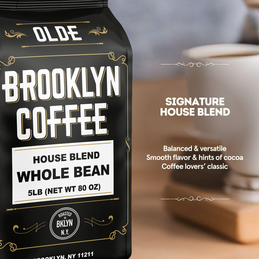 OLDE BROOKLYN COFFEE whole bean close-up texture showing roast color and uniformity