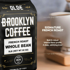 OLDE BROOKLYN COFFEE close-up whole bean texture highlighting roast depth