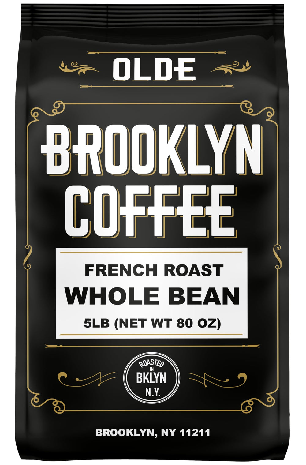 OLDE BROOKLYN COFFEE front packaging 5lb showing brand and convenience