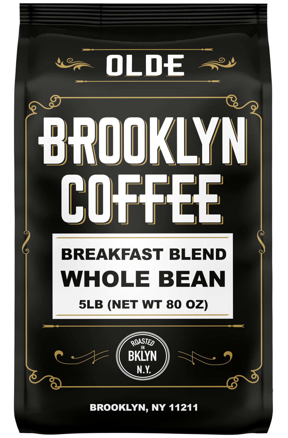 OLDE BROOKLYN COFFEE front packaging showing 5 lb bag and brand clarity