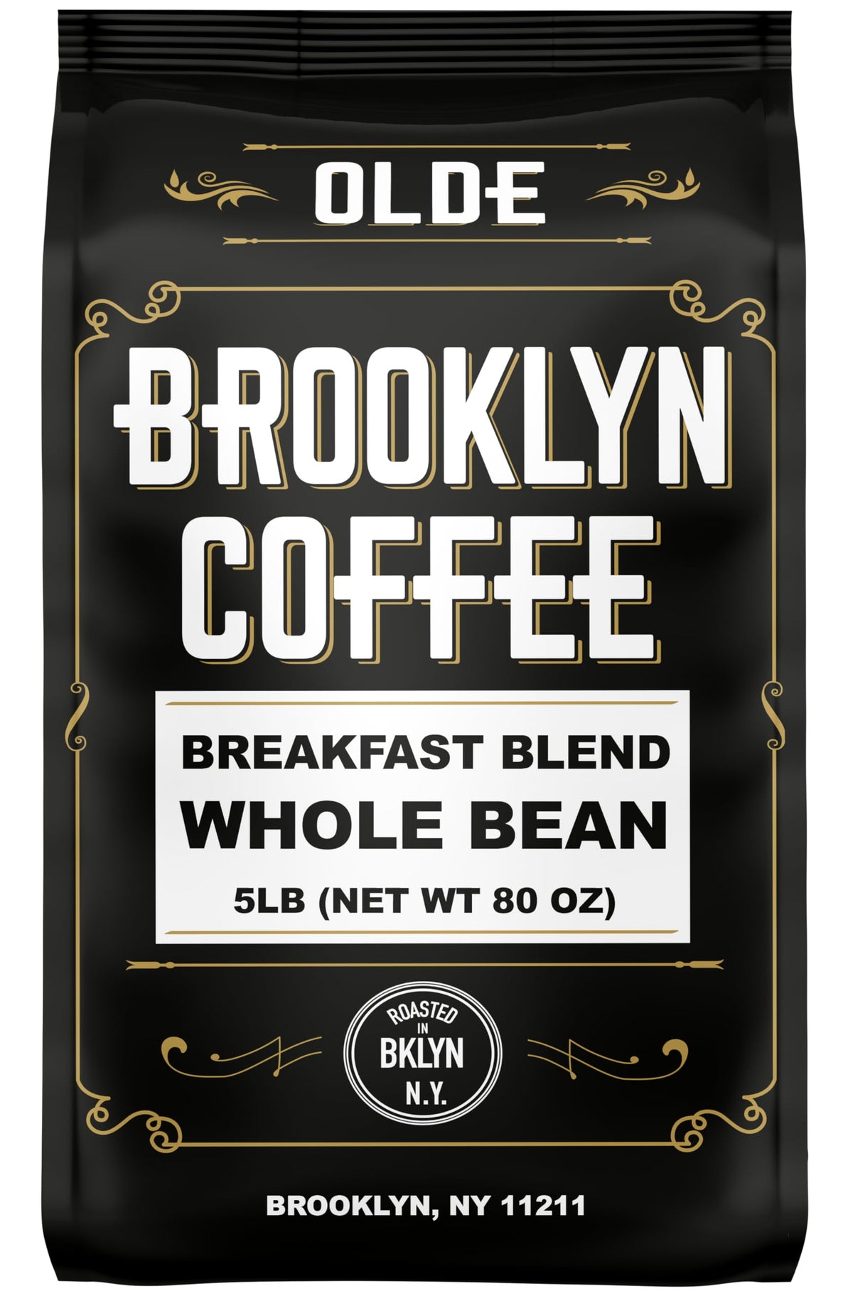 OLDE BROOKLYN COFFEE front packaging showing 5 lb bag and brand clarity