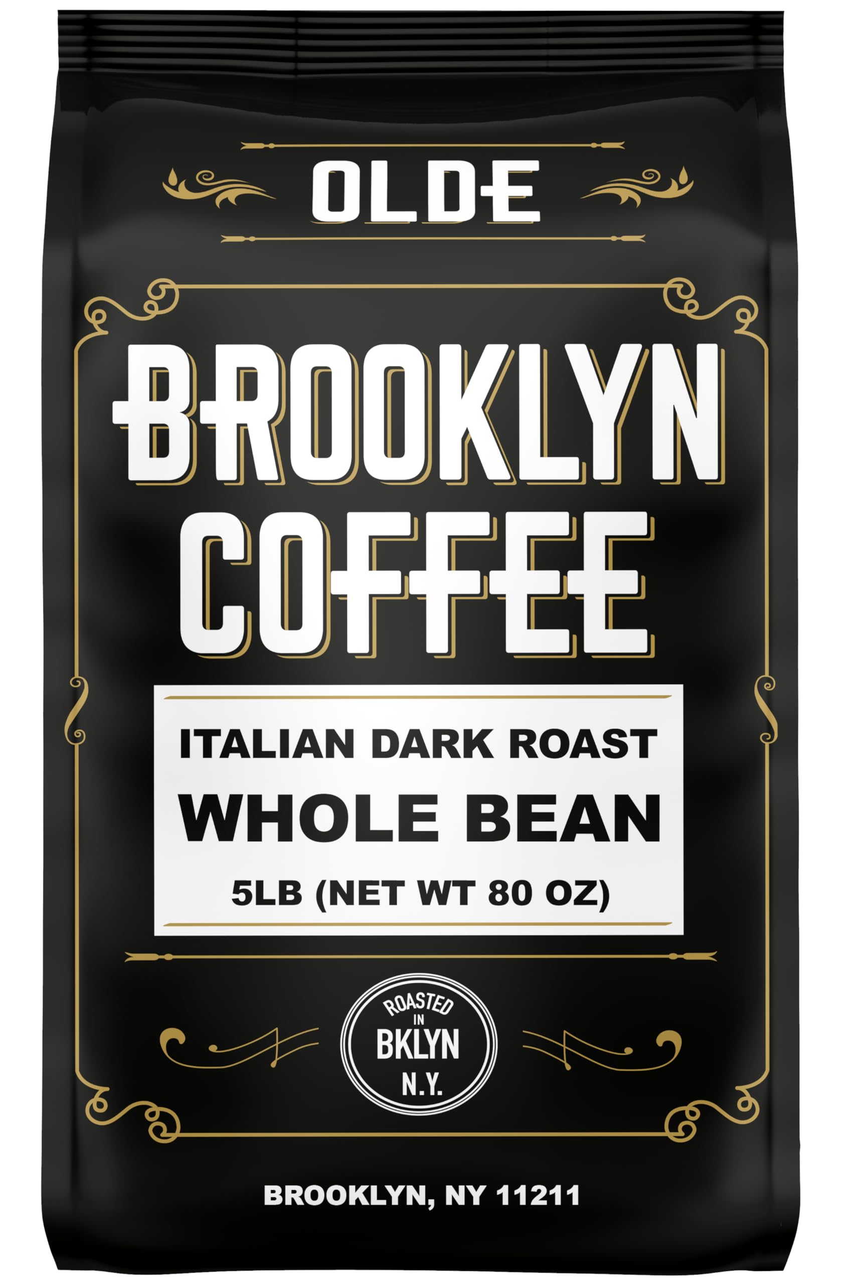 OLDE BROOKLYN COFFEE front packaging showing brand and roast, highlighting freshness