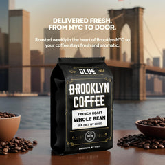OLDE BROOKLYN COFFEE open bag with one-way valve preserving freshness