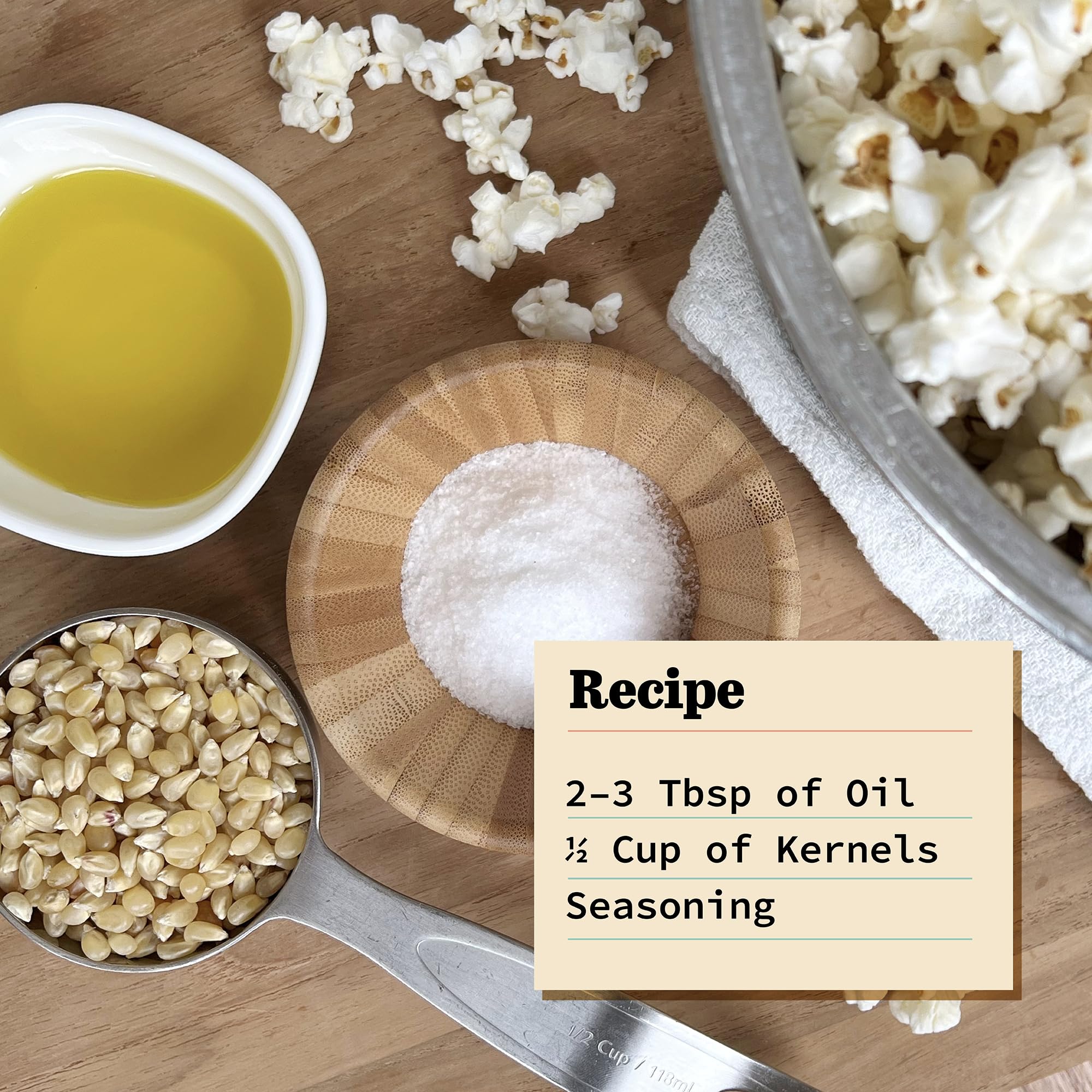 Olde World Popcorn stovetop popping with steam showing easy home preparation and volume