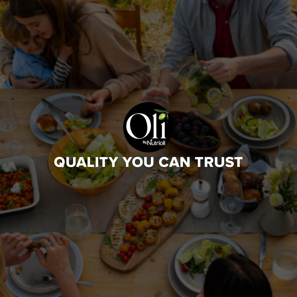 Oli by Nutrioli bottle styled on countertop suggesting everyday culinary use