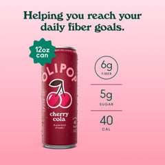 OLIPOP cherry cola open can pouring into glass for refreshing sip