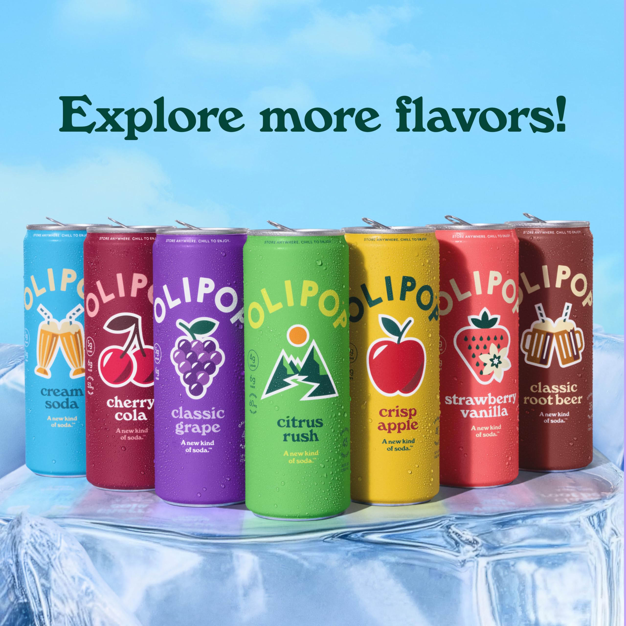 OLIPOP cherry cola can held in hand to show slim size and portability