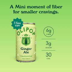 OLIPOP close-up of can showing ginger root illustration and texture, brand flavor clarity benefit