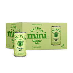 OLIPOP front packaging showing six mini cans and bright label, brand refreshment benefit