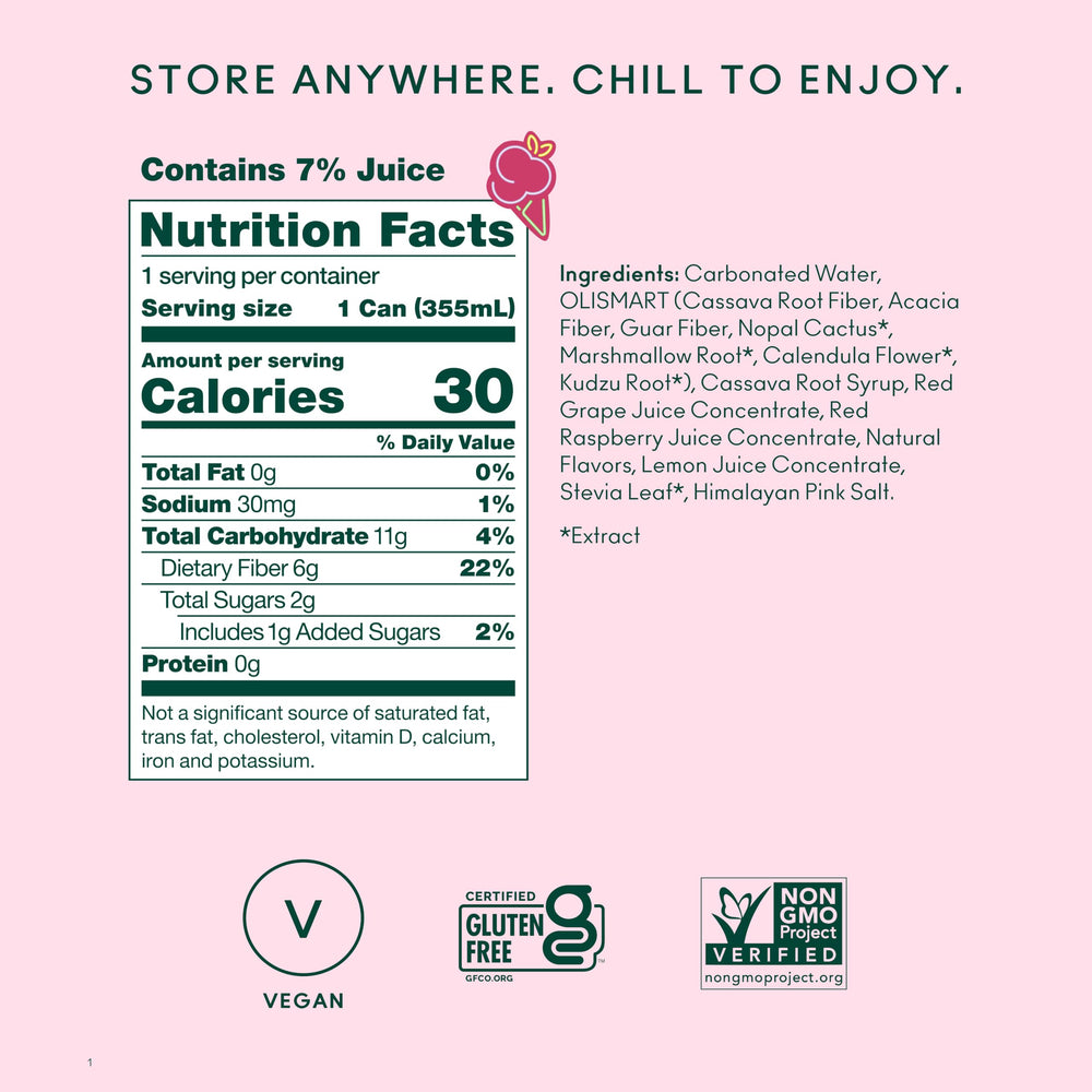 OLIPOP display of natural botanicals and plant fiber ingredients benefits