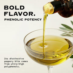 OLIVEA bottle with Koroneiki olives in Olympia highlighting single-origin purity