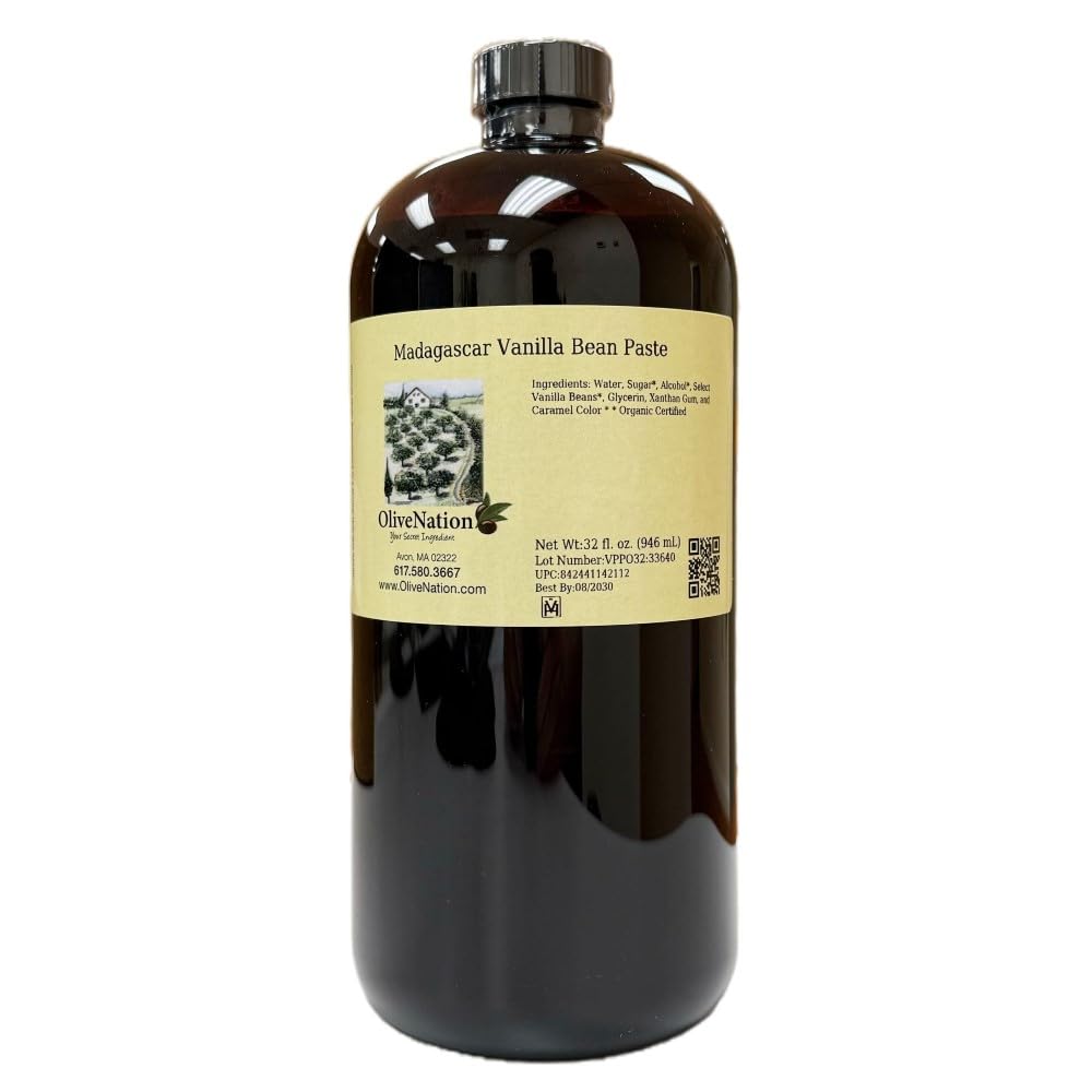 OliveNation Madagascar vanilla bean paste jar front view showing label and size benefits