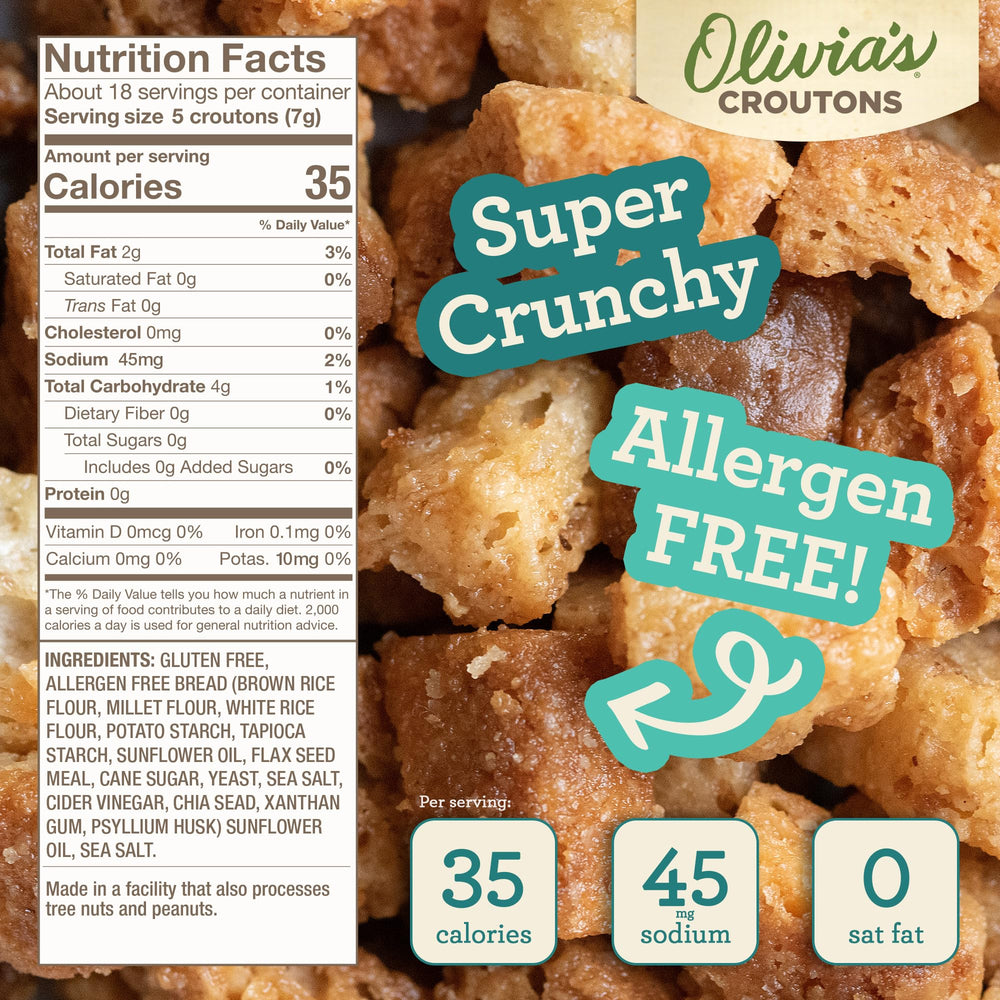 Olivia's close-up crouton texture highlighting crisp crunch benefit