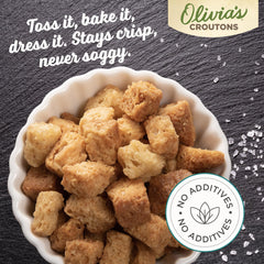 Olivia's single crouton showing herb flecks and real garlic flavor