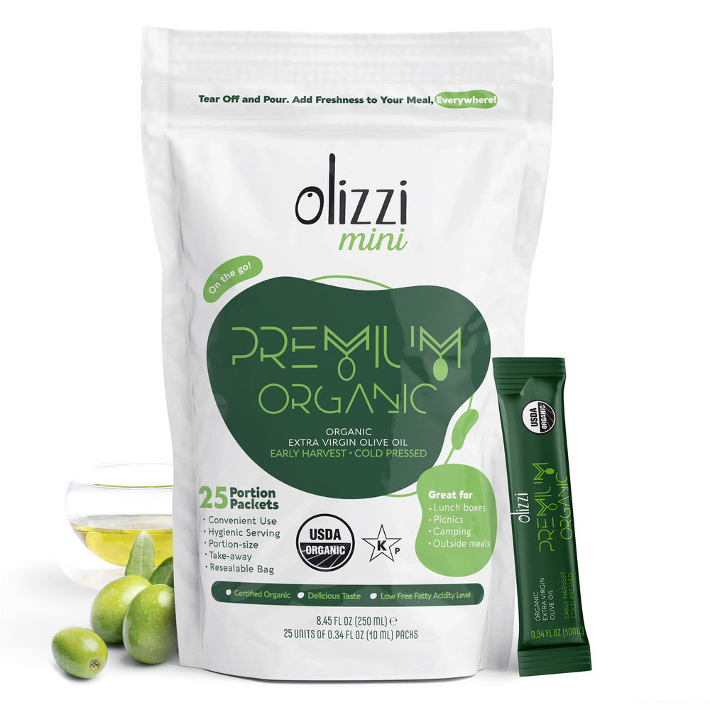 Olizzi front packet display showing 25 single-serve packs and tidy packaging for convenience