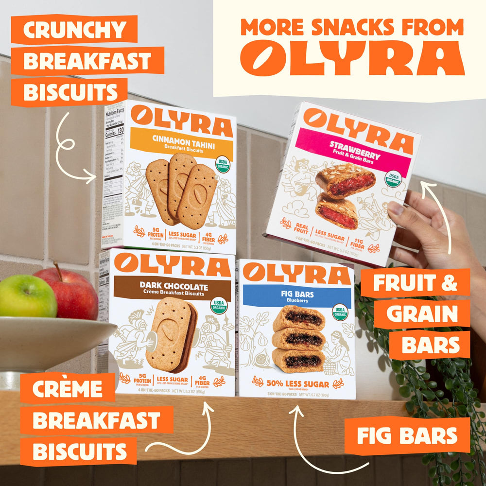 Olyra bars on a kitchen shelf for breakfast routine convenience benefit