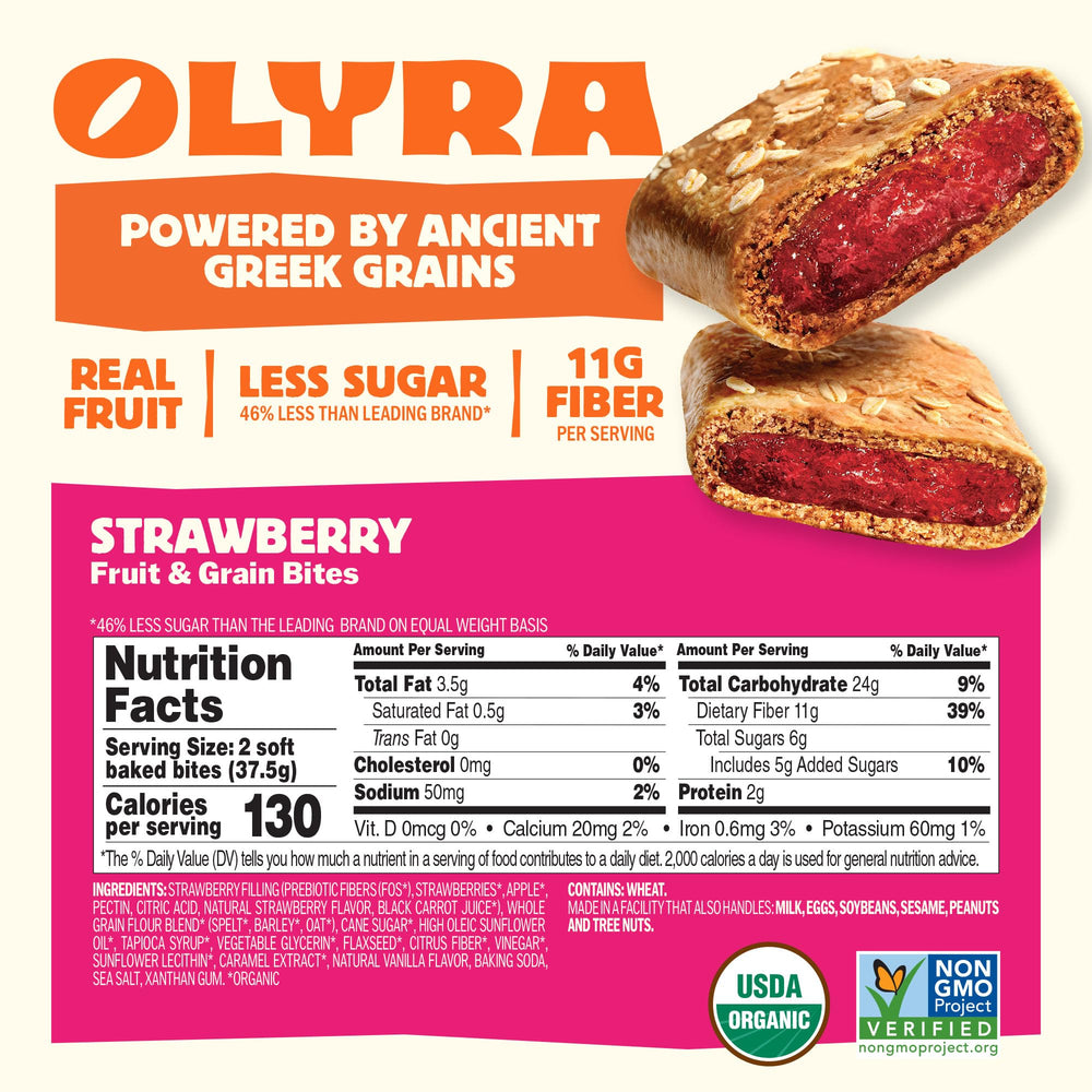 Olyra individually wrapped strawberry bar ready for travel and convenience