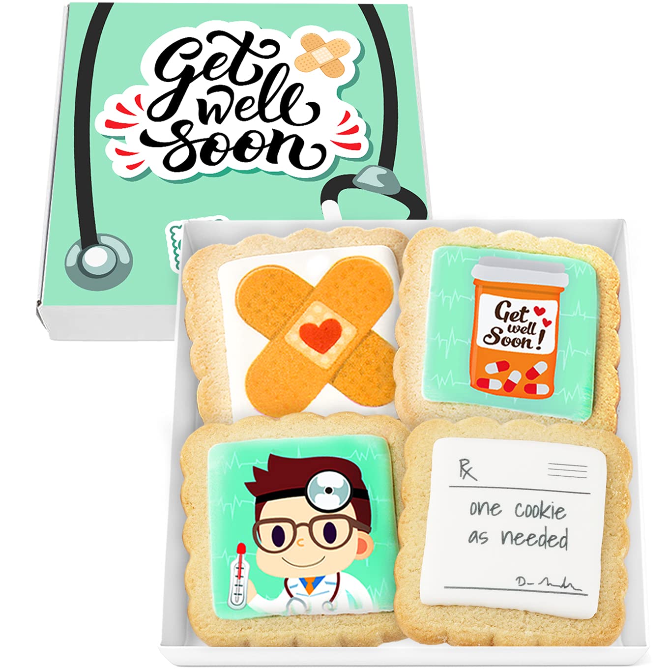 OMCookie front packaging of get well cookies showing box and label, cheerful gift
