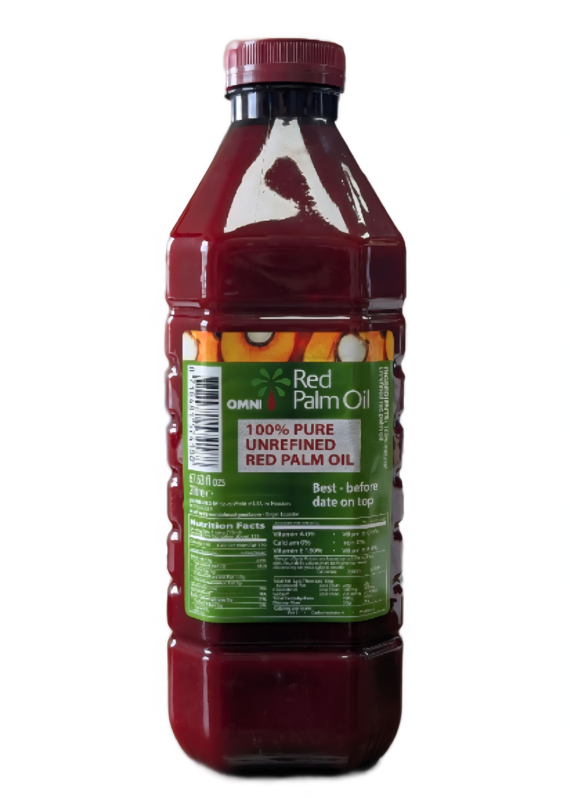 Omni red palm oil front packaging showing bottle and label for authentic cooking