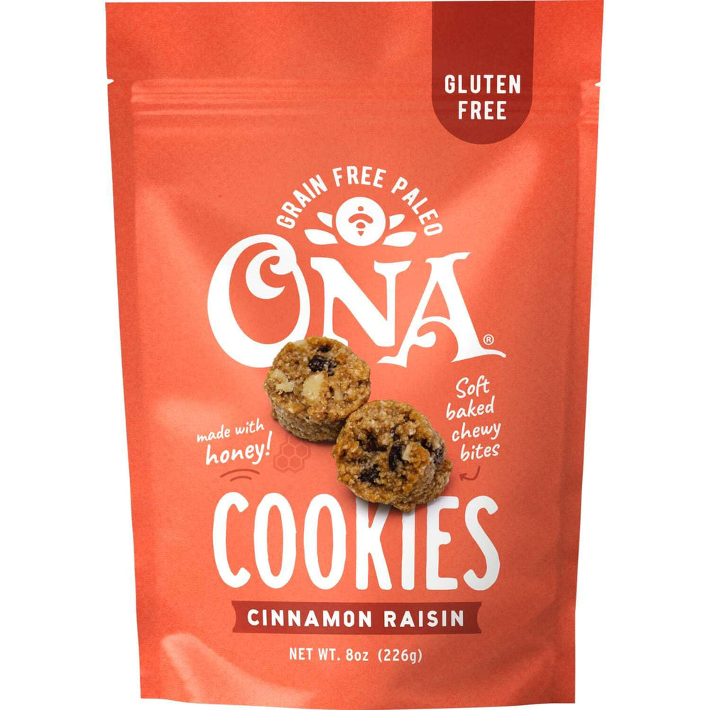 Ona front packaging showing cookie bag and branding, convenient snack benefit