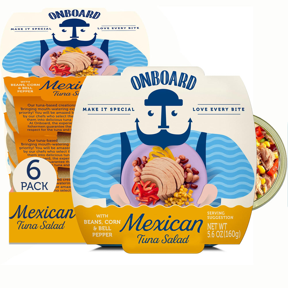 ONBOARD front packaging showing Mexican tuna salad and 6-pack convenience