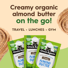 Once Again open packet squeezed onto a spoon for mess-free eating and quick use benefit