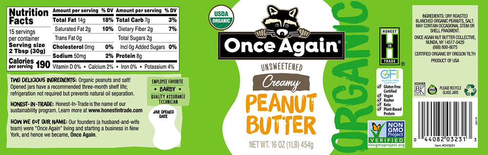 Once Again creamy peanut butter on spoon close-up showing smooth spreadability