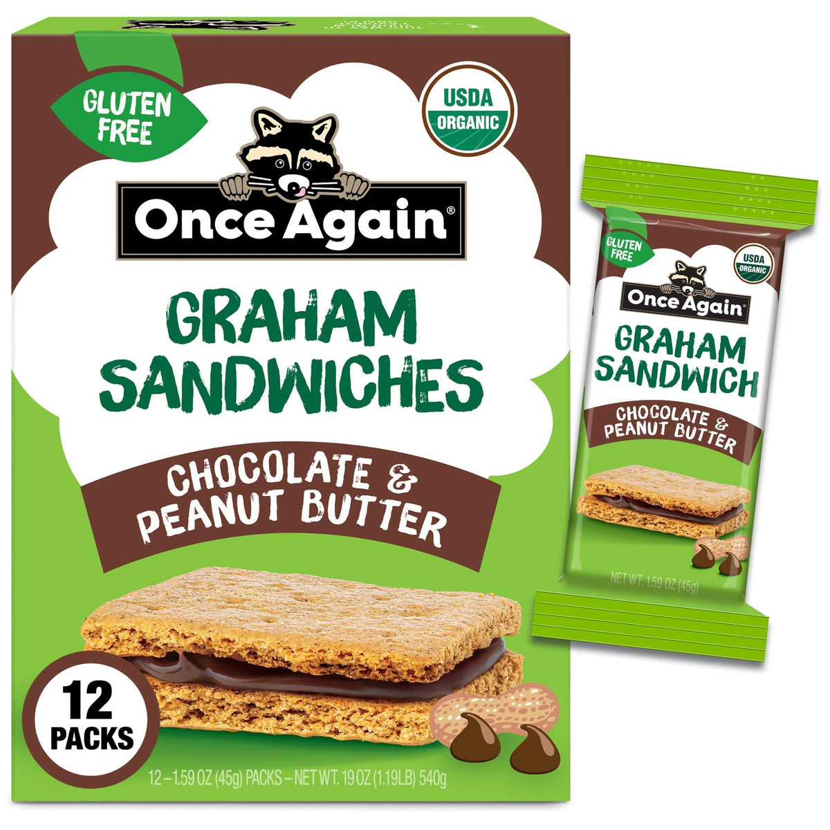 Once Again front packaging showing organic gluten-free snack benefits
