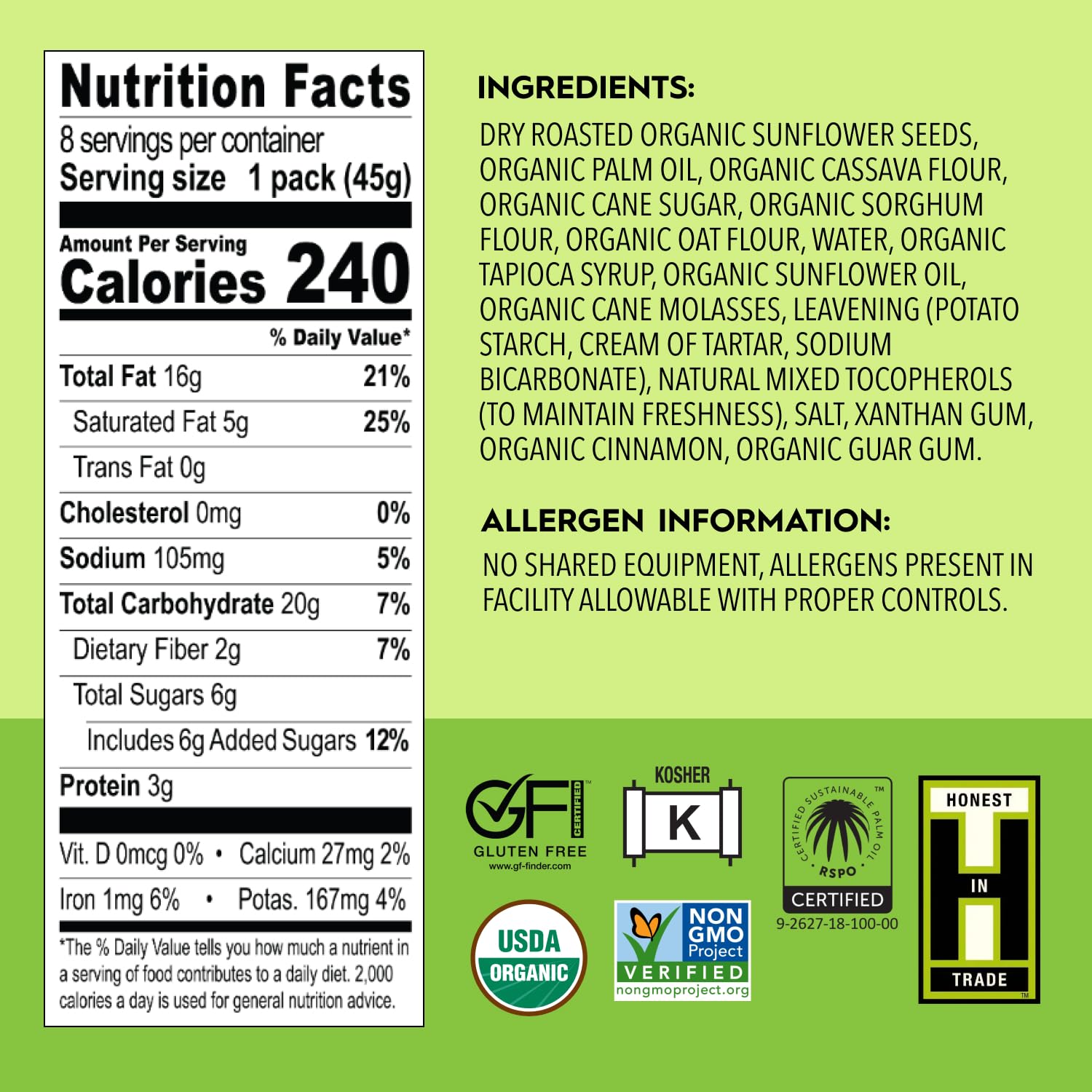 Once Again ingredient label with organic and gluten-free seals showing transparency and trust benefit