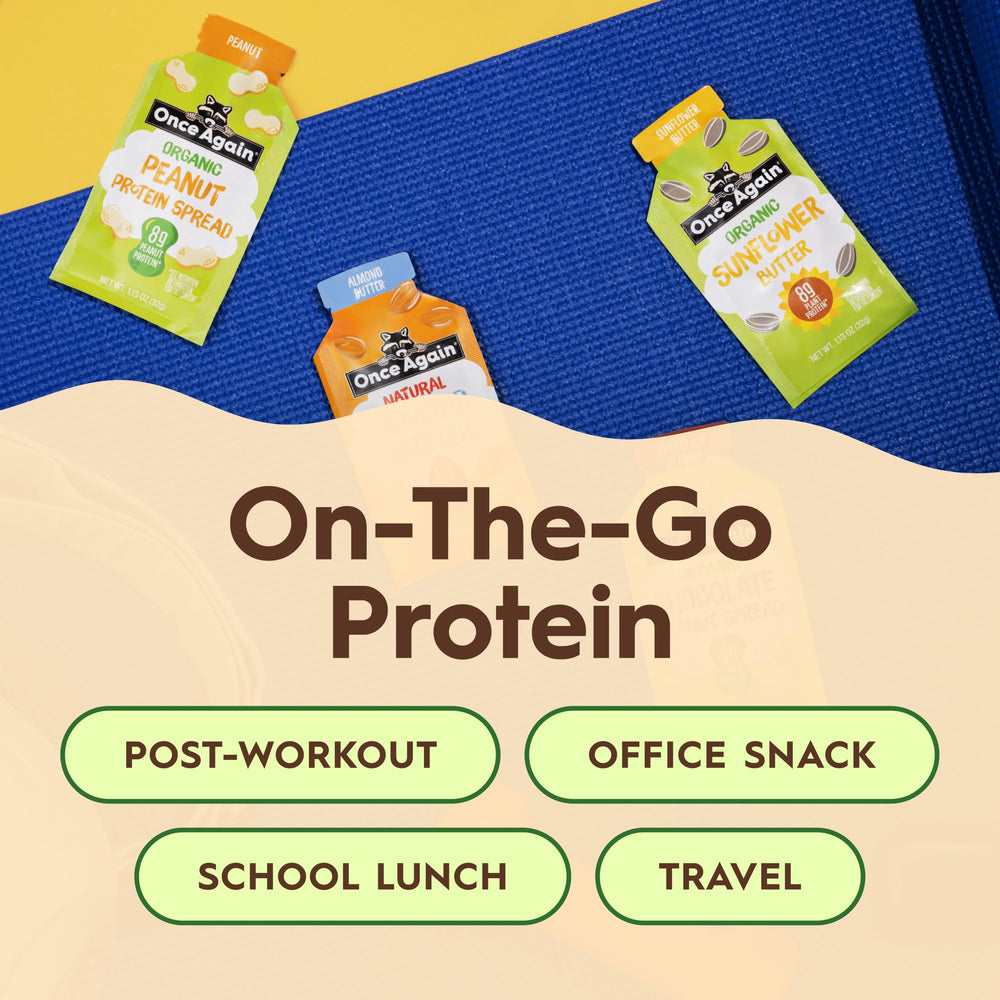Once Again packets inside gym bag showing easy post-workout snack access