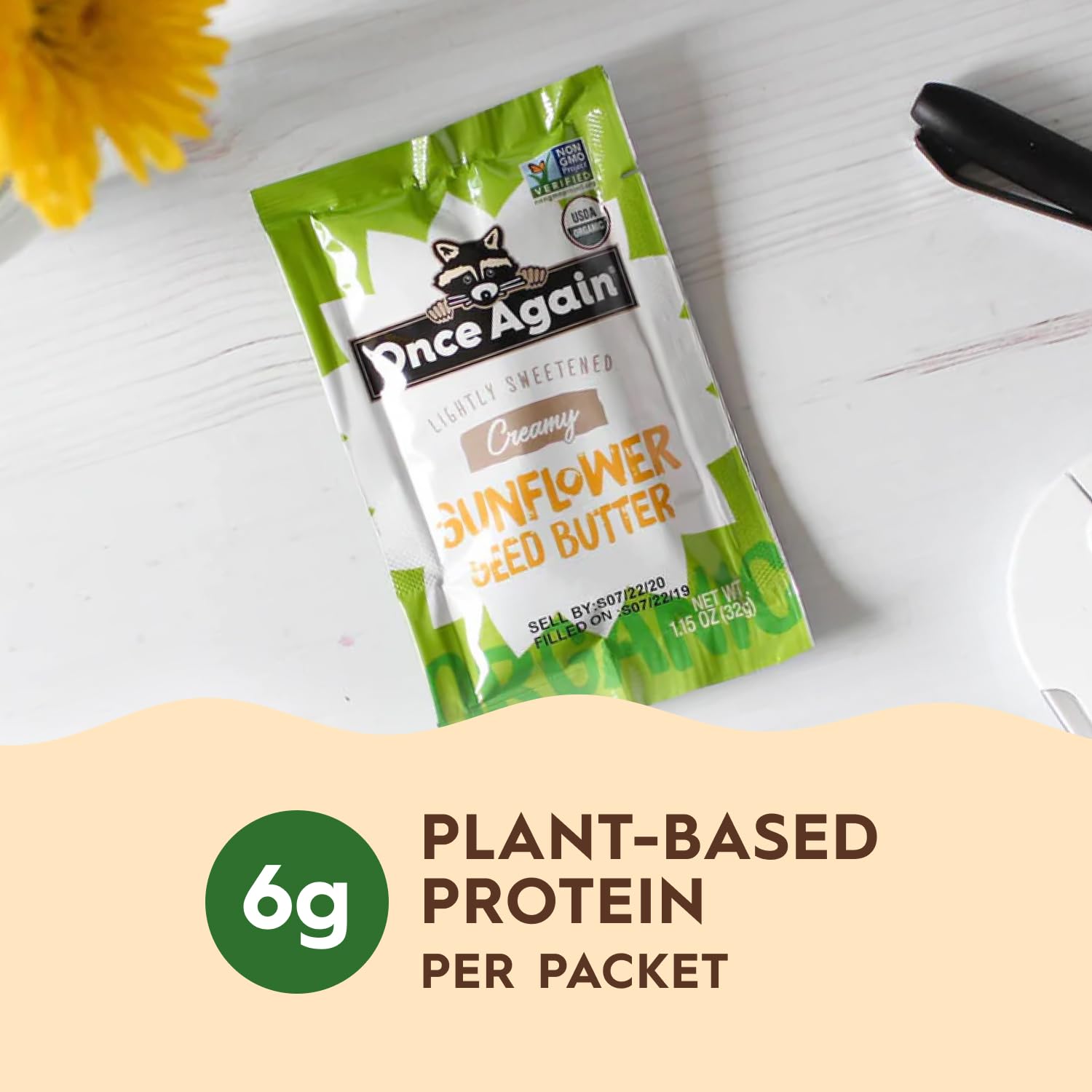 Once Again packets arranged in a lunchbox for kid-friendly, nut-free lunches