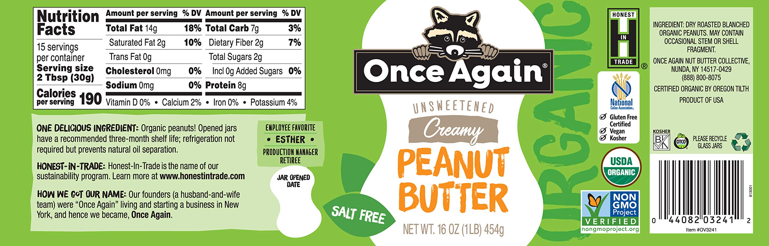 Once Again peanut butter close-up texture on spoon, shows smooth creamy spread