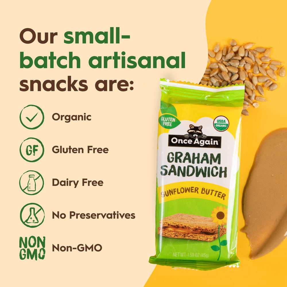 Once Again single-serve pouch opened showing portable snack ready for lunchboxes benefit convenience