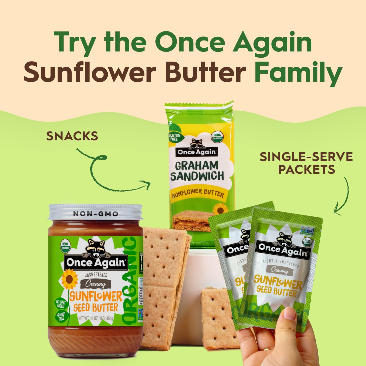 Once Again sunflower butter label detail showing organic and allergen-friendly benefits