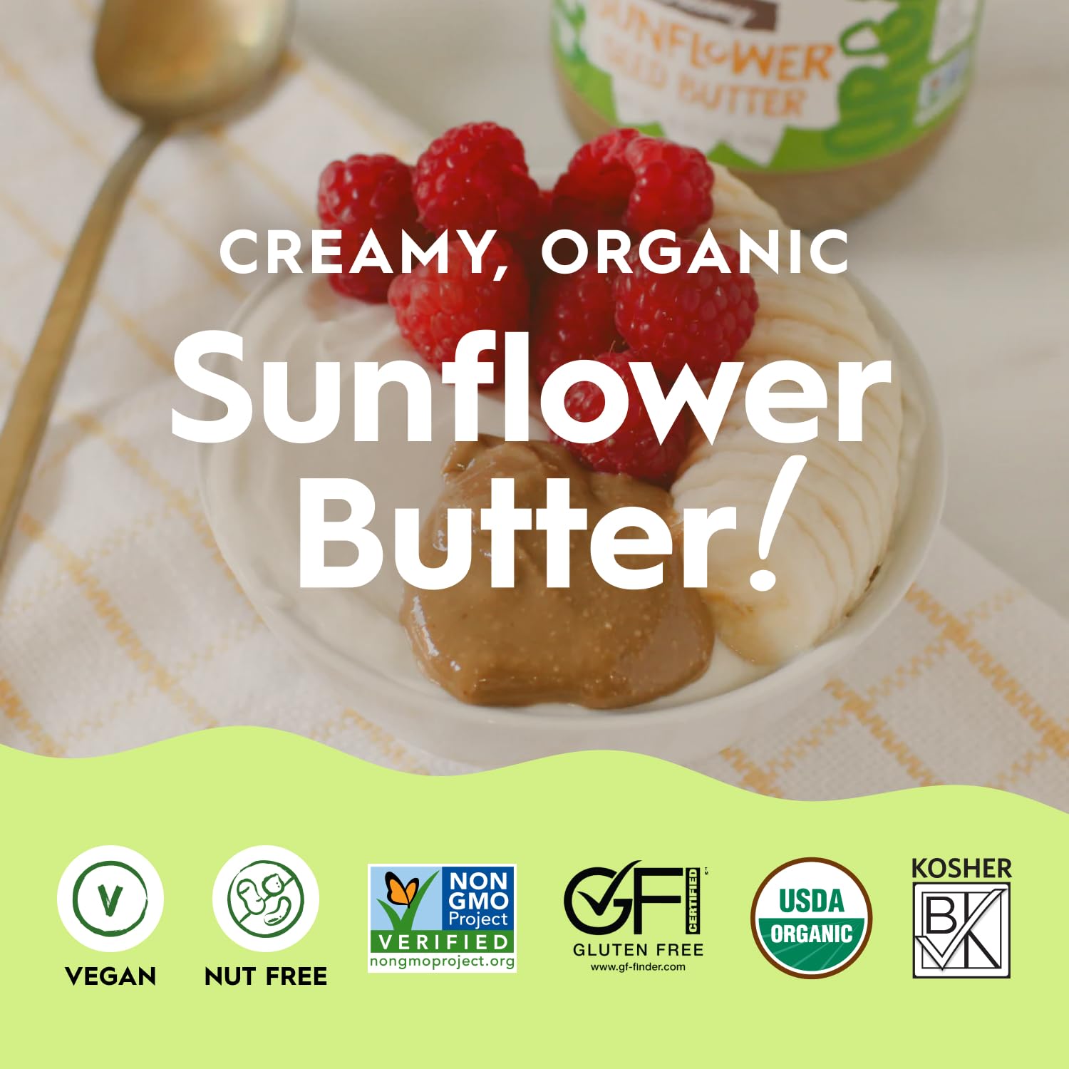 Once Again sunflower butter next to a 40 oz comparison displaying generous quantity