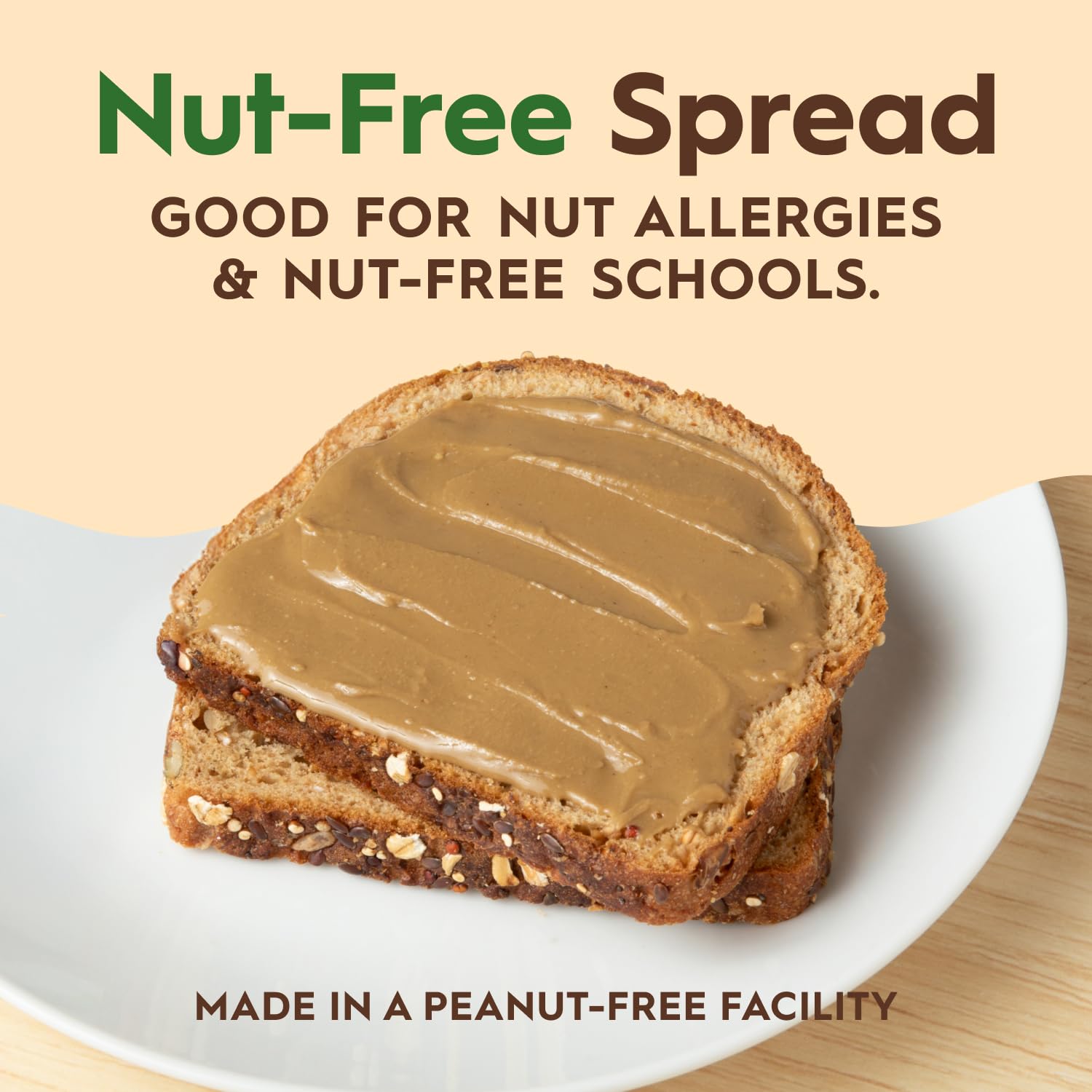 Once Again sunflower butter spread on toast demonstrating nut-free breakfast option