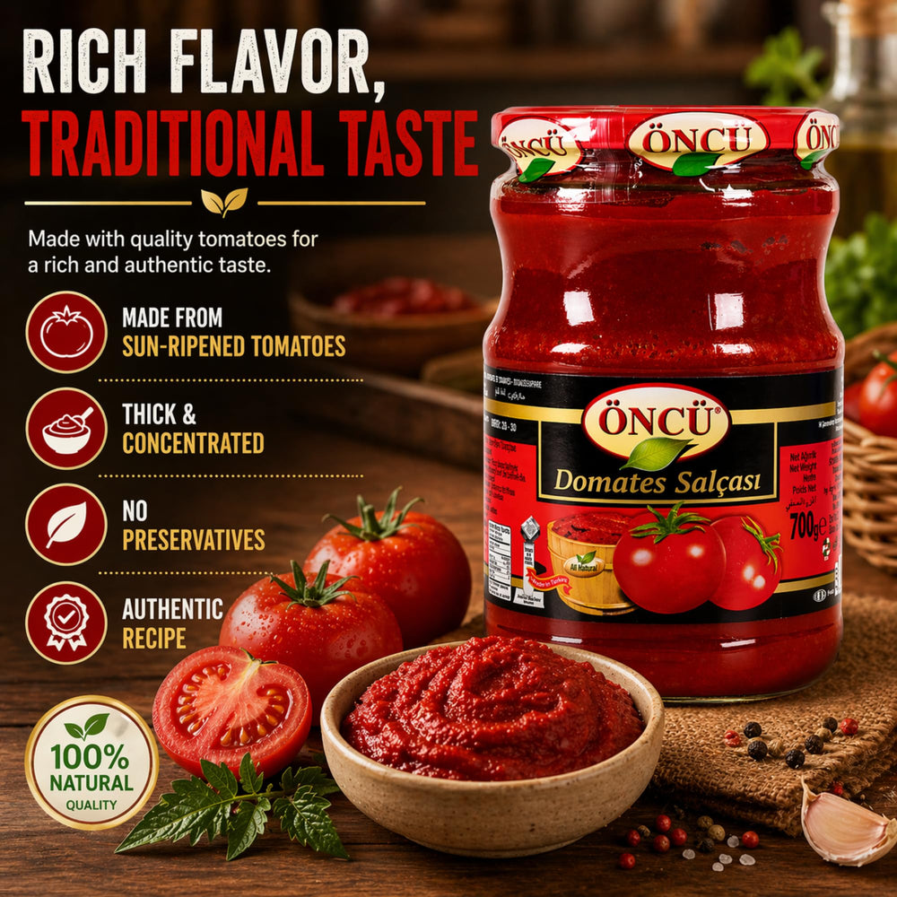 ÖNCÜ tomato paste stirred into pot, boosting color and body of stew