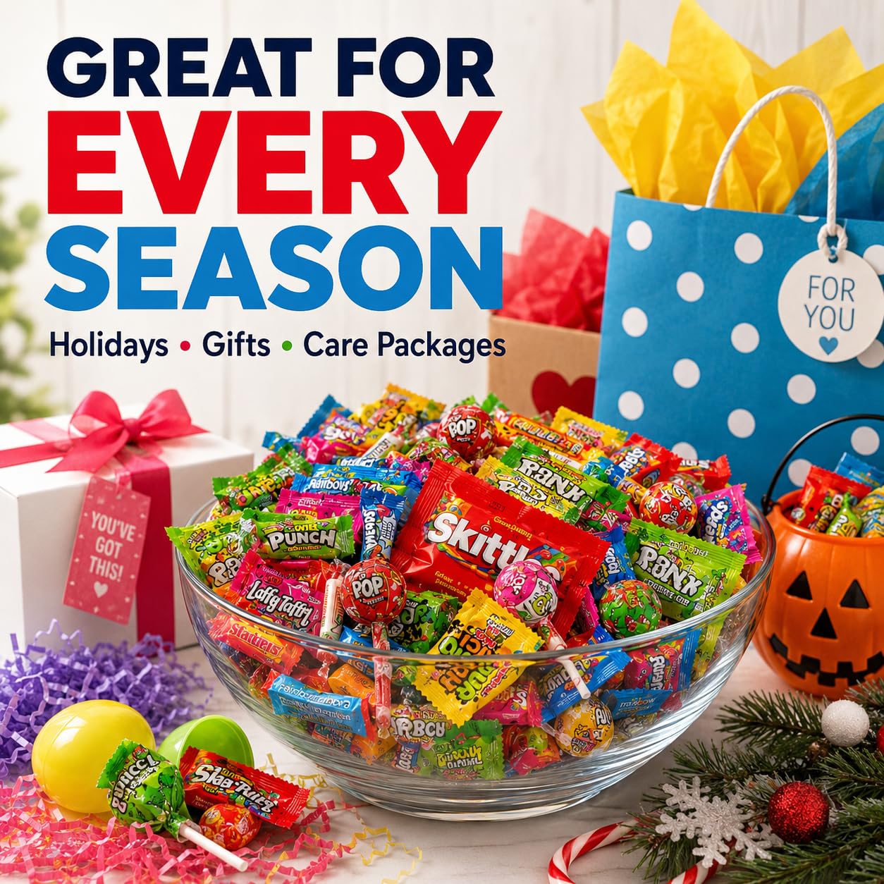 ONE CANDY WAY 5 lb bag beside a ruler showing scale and bulk value