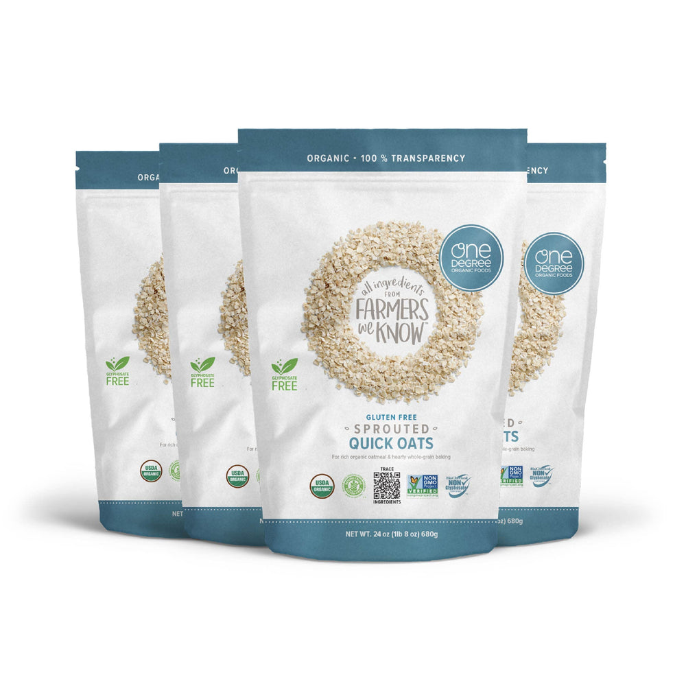 One Degree front packaging showing sprouted quick oats and organic badge, trustworthy branding