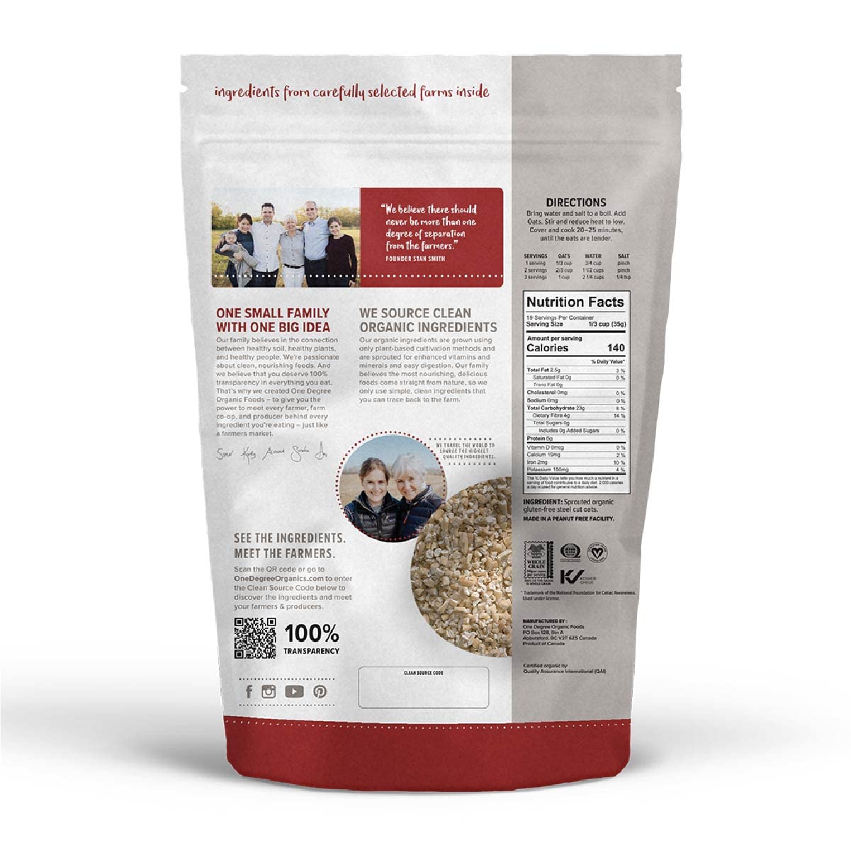 One Degree Organic Foods close-up of sprouted oat kernel detail to show nutrient focus