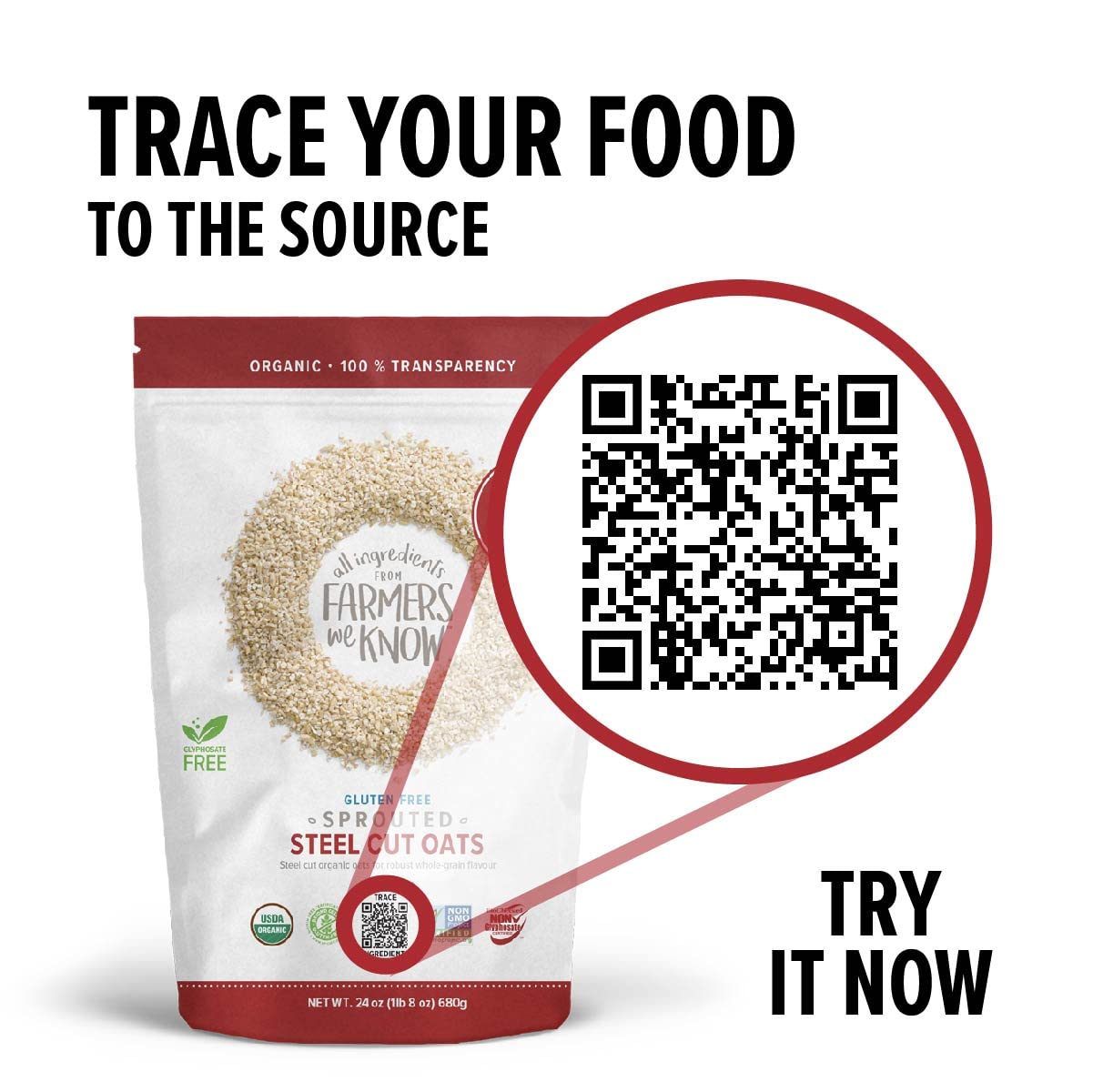 One Degree Organic Foods nutrition label and certifications showcasing organic gluten-free verification