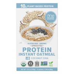 One Degree Organics front packaging showing sprouted oats and coconut, highlights traceable sourcing
