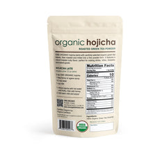 ONE ORGANIC hojicha powder close-up displaying fine roasted texture and warm color
