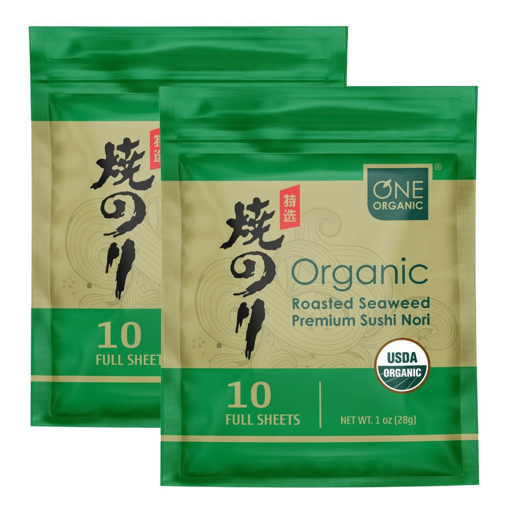 ONE ORGANIC front packaging showing two packs and 10 sheets, clear organic labeling