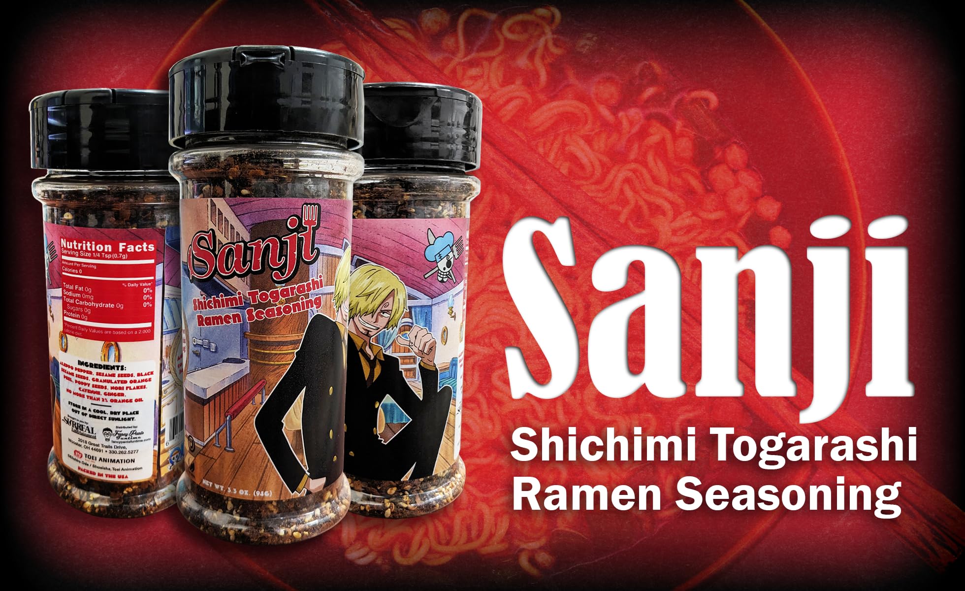 One Piece Sanji sprinkled on ramen bowl, enhances aroma and flavor