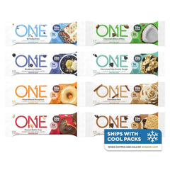 ONE front packaging showing the full 8-count sampler and variety