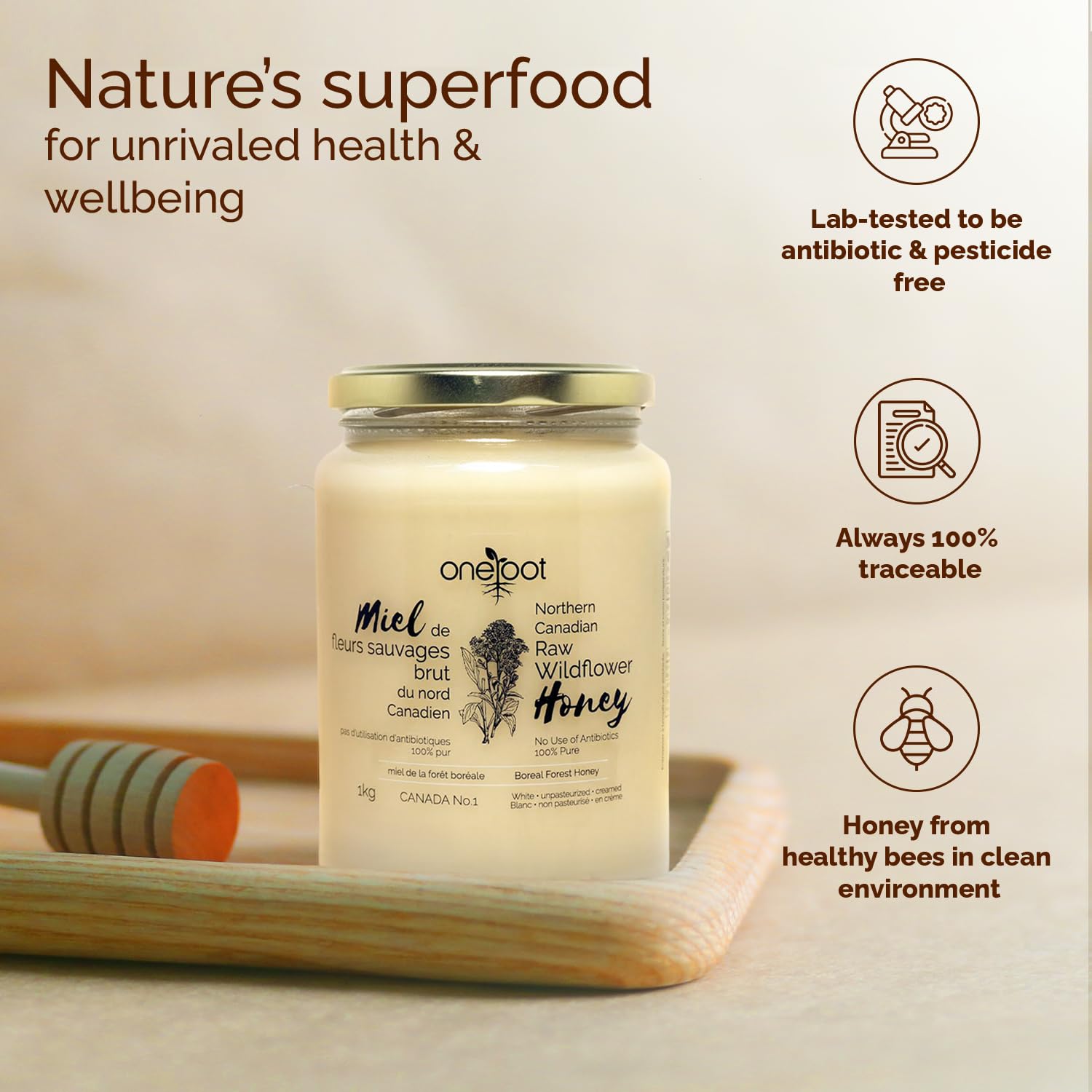 OneRoot honey on spoon being served for easy use and natural flavor