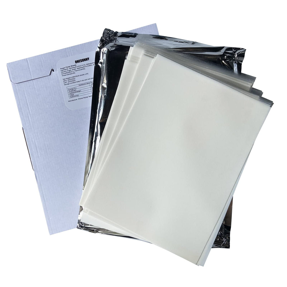 ONESUNNY front packaging showing 25 A4 frosting sheets and resealable pack benefit