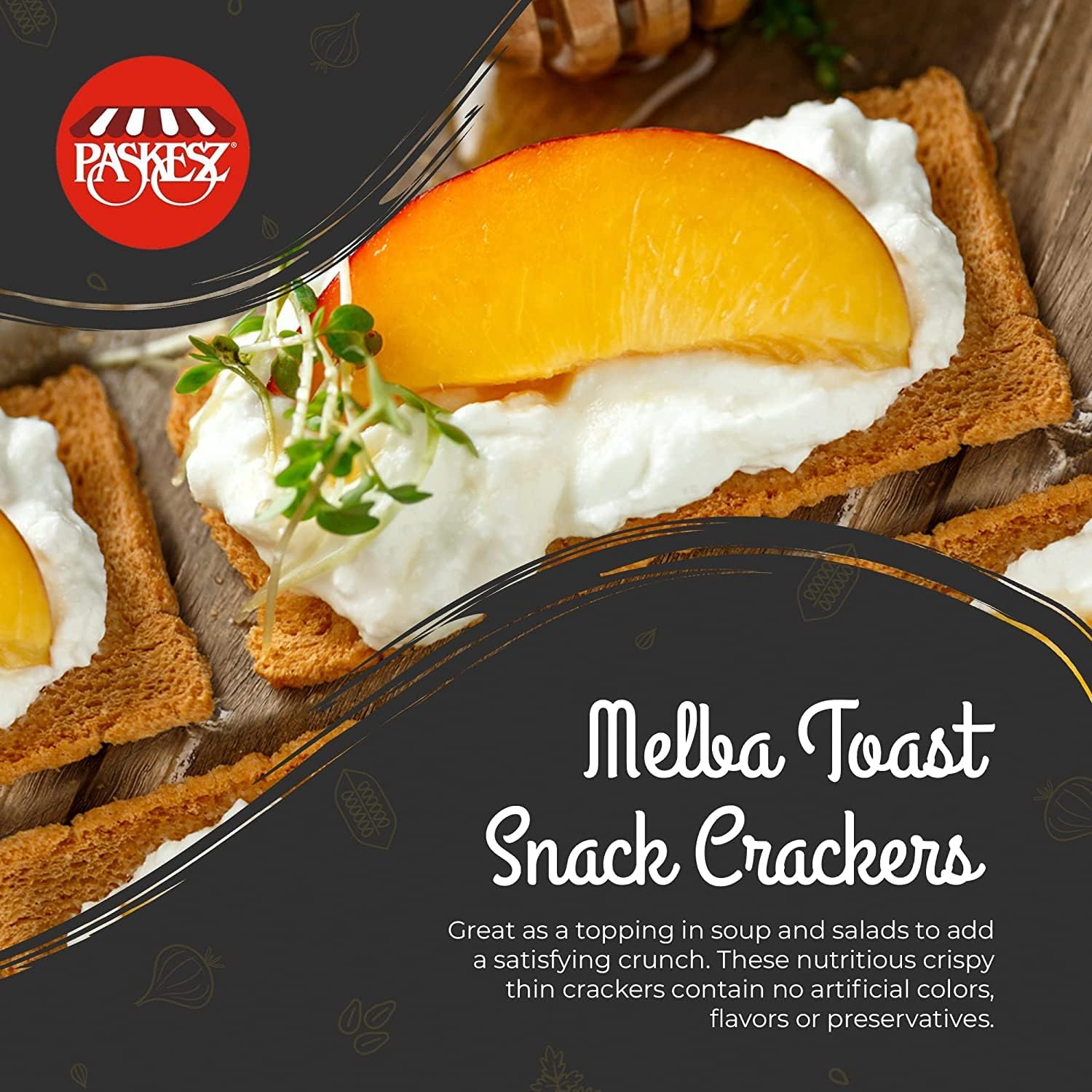 Only Kosher Candy Melba toast paired with cheese and toppings illustrating appetizer use and convenience