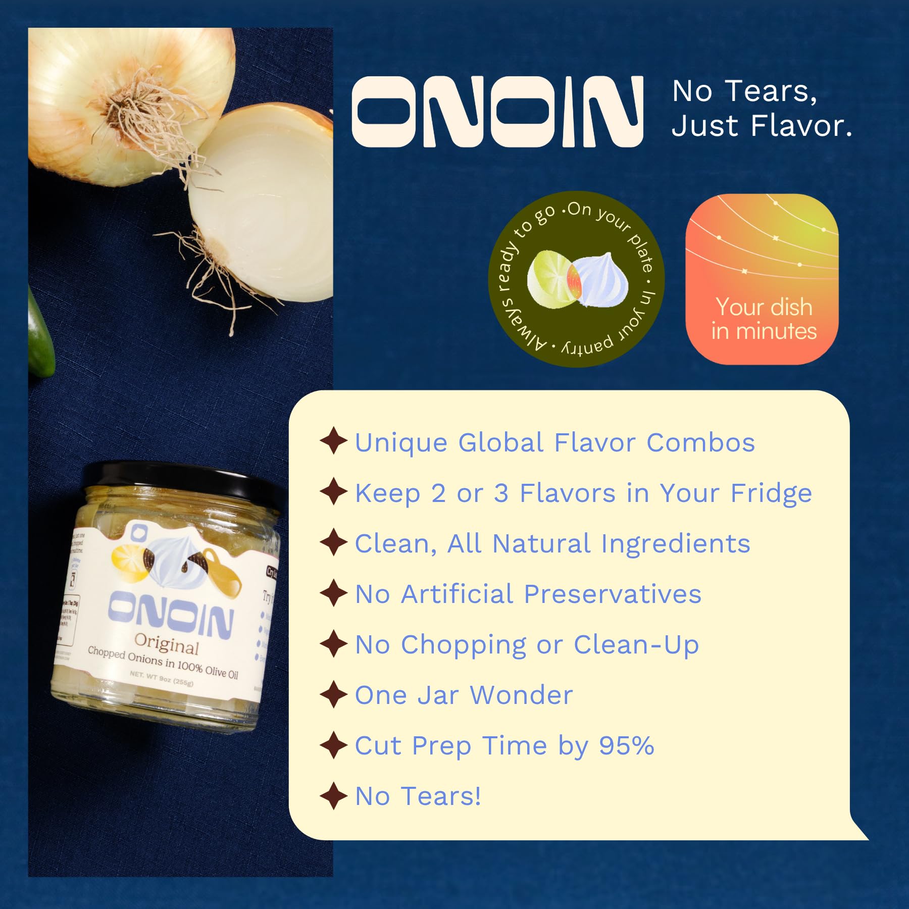 ONOIN jar next to a hand for size-scale and portioning benefit